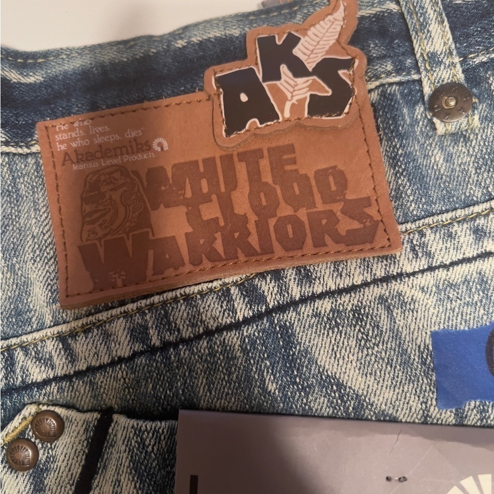 NWT Y2K Men's 38x34 Akademik's White Cloud Warriors Jeans🔥🔥 (D4) - Picture 10 of 13